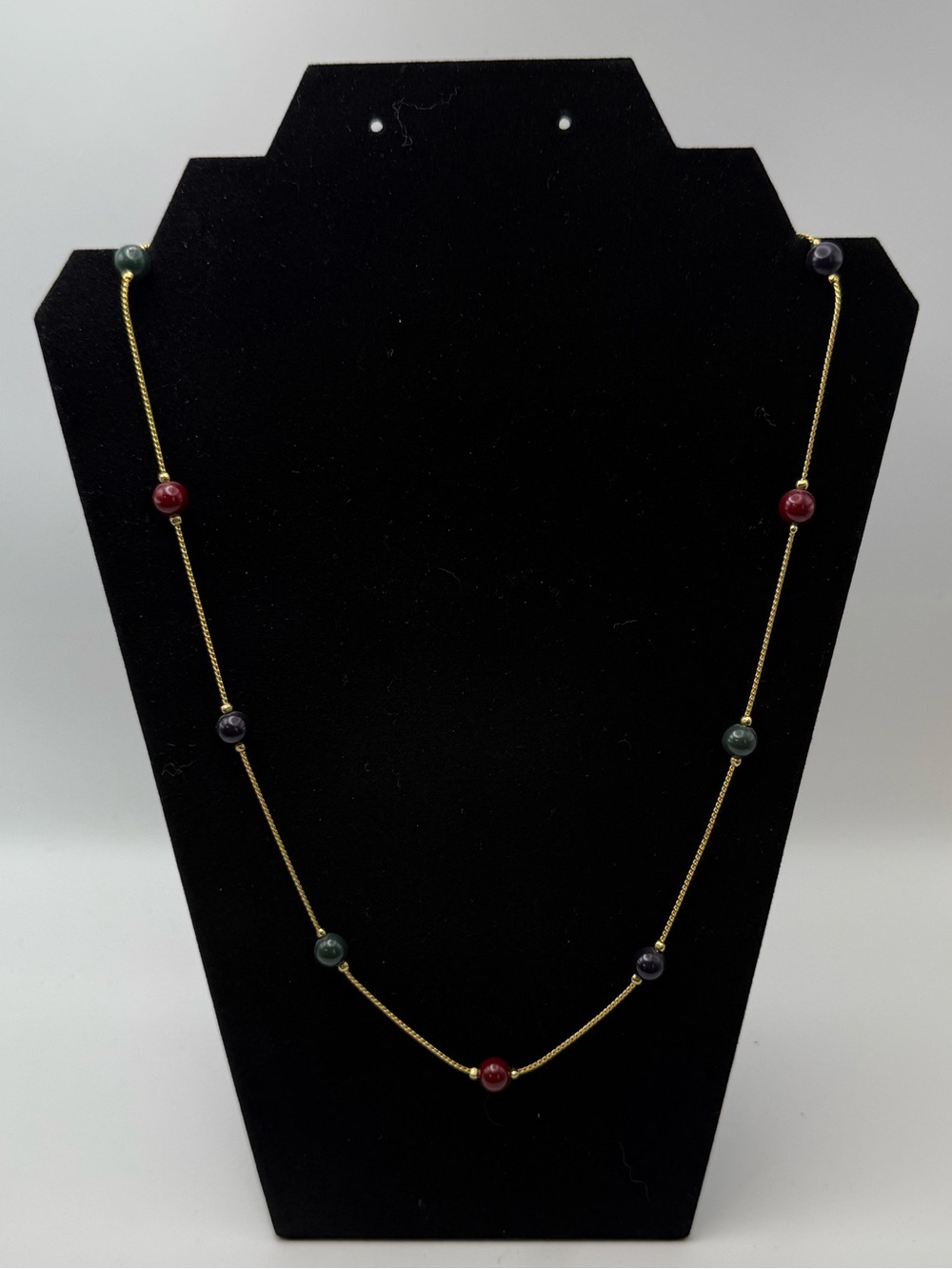 Source Unknown Gold-Tone Station Necklace with Red, Green and Purple Beads